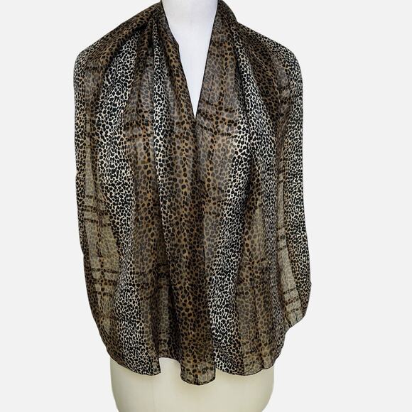 Womens Animal Print Scarf Brown Black Tonal Colors Soft Drape Rectangle 15x57 - Picture 5 of 11